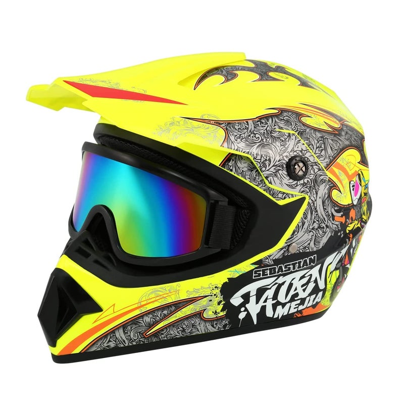 Senhill Motocross Helmet ATV Dirt Bike Helmets Off-Road Helmet with Gloves Goggles for Unisex Adult Youth DOT/FMVSS 218 Approved (Large, Yellow) - Image 2
